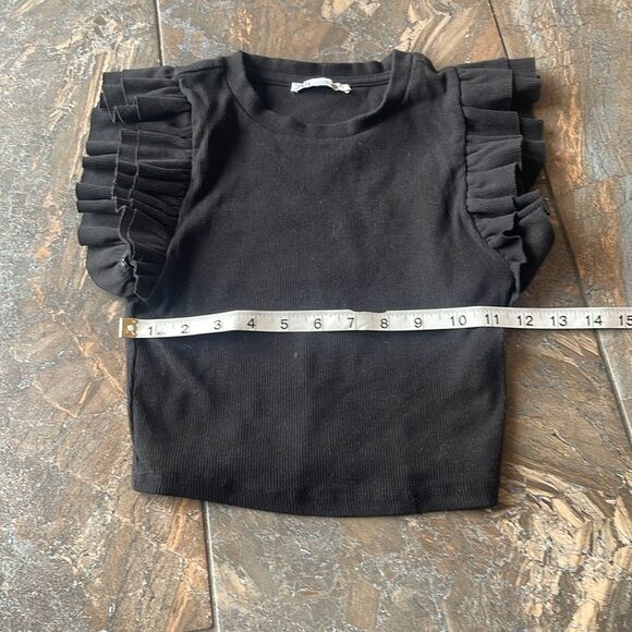 Zara Black Ruffle Sleeve Top Size 26 - Picture 8 of 11